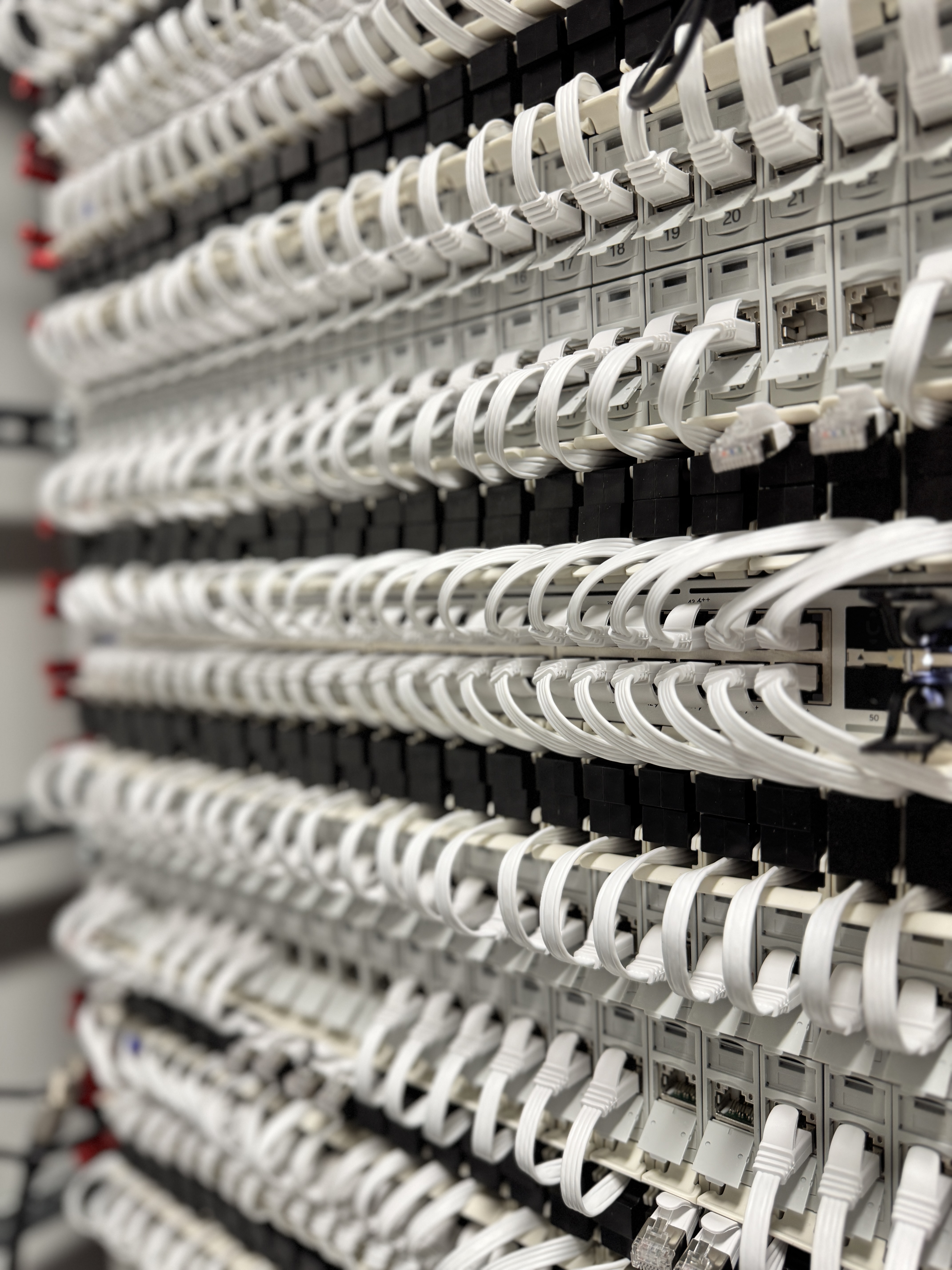 Sauber verkabeltes Netzwerk-Patchpanel bei 2DENT
